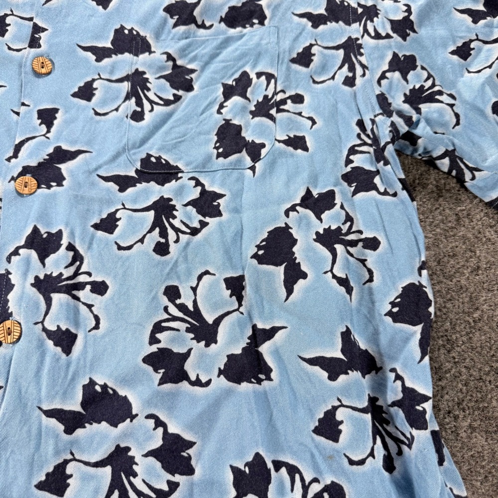 Vintage Guess Jeans Hawaiian Shirt XL Blue Floral Rayon Button Down Mens Y2K 90s - Picture 3 of 7